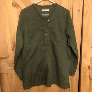 Old Navy Women’s 1/4 Button Down Shirt Army Green Tunic Linen Blend Size XL